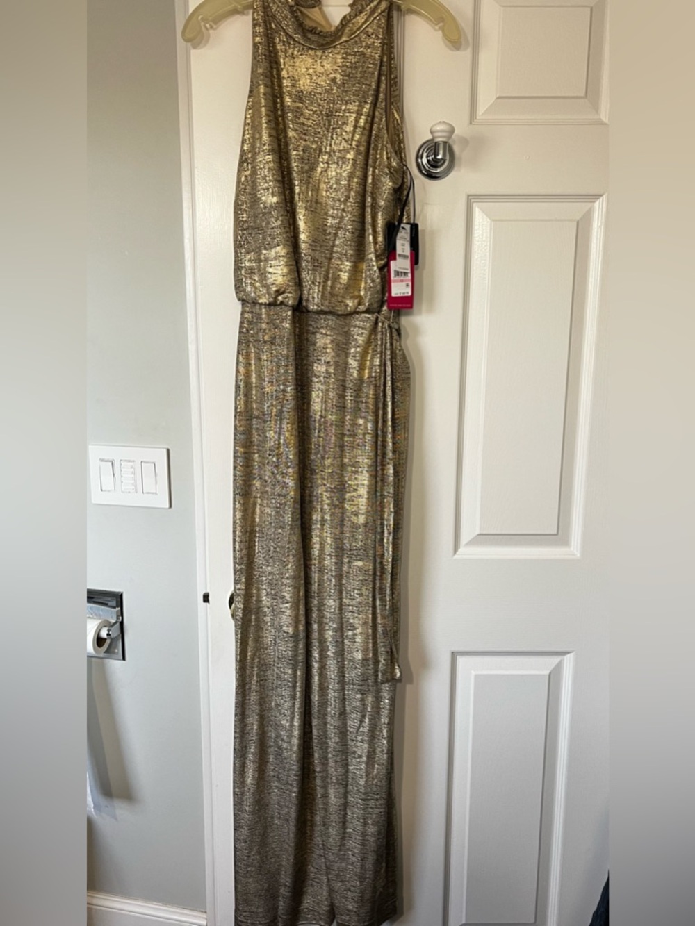 Vince Camuto Metallic Gold Halter Jumpsuit